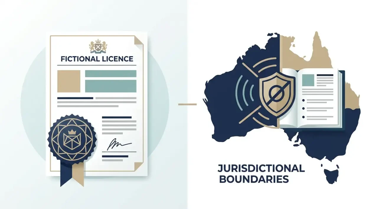 Editorial illustration comparing an offshore gaming licence with Australian regulatory oversight