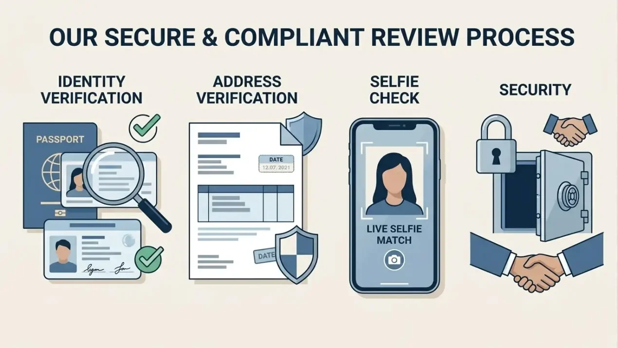 Editorial illustration of identity, address and payment verification documents