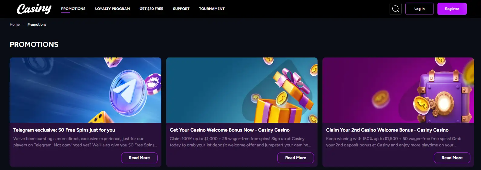 Screenshot of the current Casiny Australia promotions area